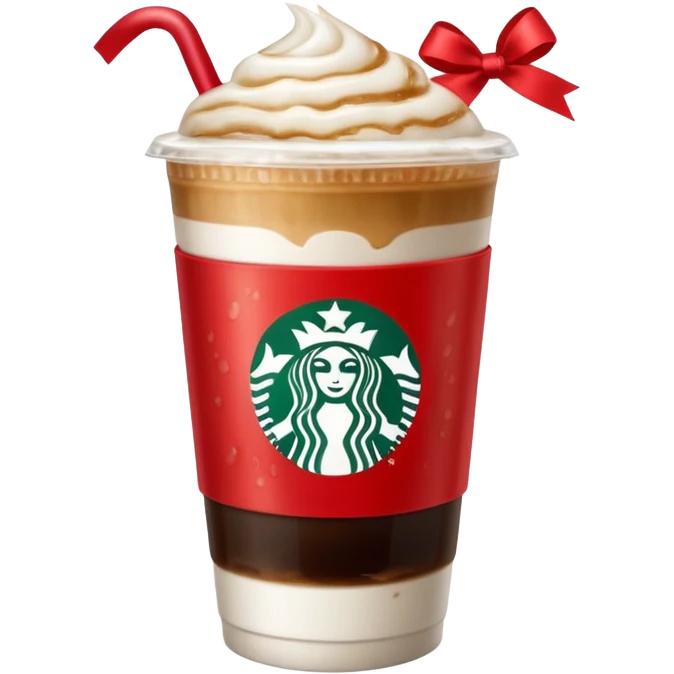 Starbucks iced espresso with milk and the cup has red ribbons printed on it emoji