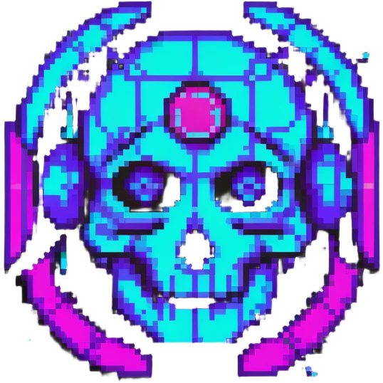 futuristic cyberpunk pixel art icon, vivid neon colors purple magenta cyan, minimal expressive design, 32x32, centered, high contrast, transparent background, no text, suitable for dark background, artist symbol emoji