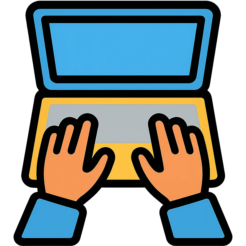 color outline icon of hands typing on a laptop, dynamic emoji