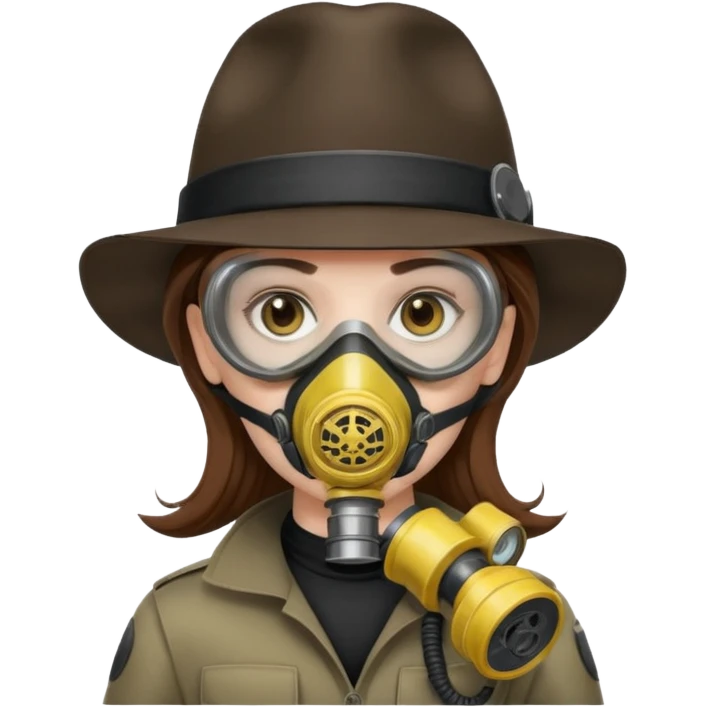 Hacker with a fedora with brown hair wearing a gasmask emoji