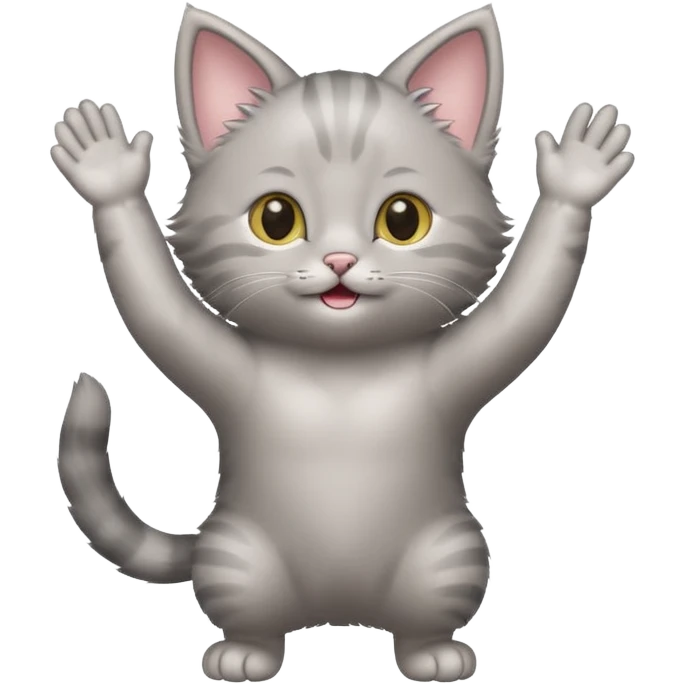 Joyful Standing Gray kitten arms up  emoji