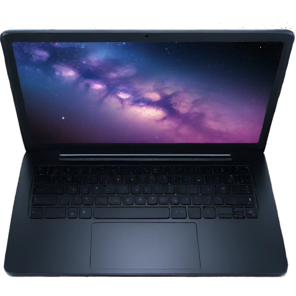 black laptop with galaxy wallpaper emoji