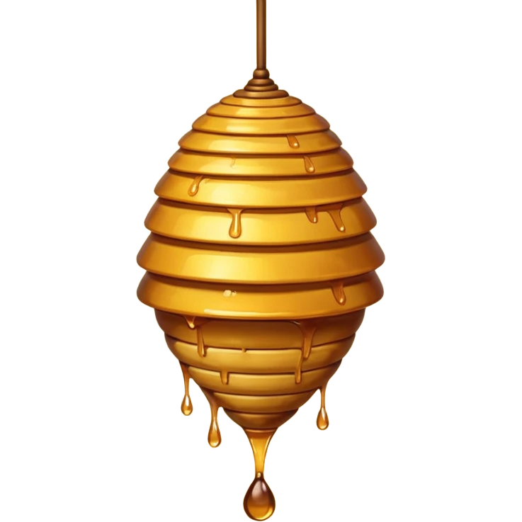 A hanging beehive dripping golden honey from its base. emoji