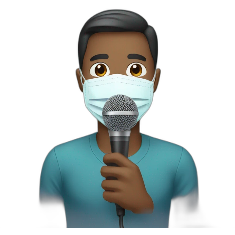 A man wearing a face mask and holding a microphone is speaking emoji