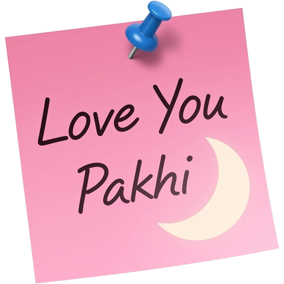 A pink color sticky note with this text 'Love You Pakhi' with a half moon. sticky note should like realistic with pin and a litbit of shadow. make this as a WhatsApp sticker emoji