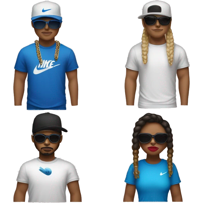 una rata blanca con gorra Nike, con lentes de sol, camisa negra, pantalones de mezclilla azules, cabello negro y cola de rata rosa con cadenas de oro con la palabra oof  emoji