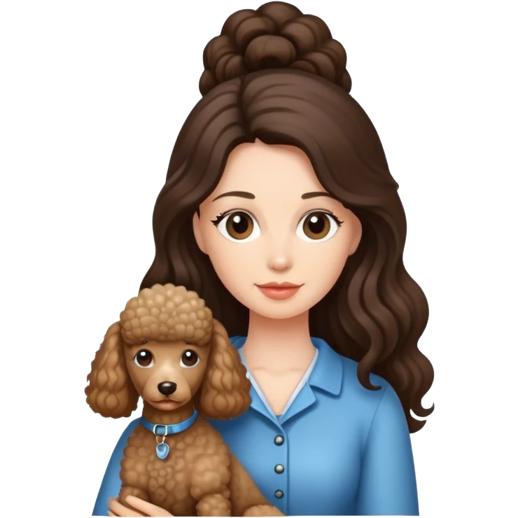 à beatiful long hair brunette with  and a poodle dog emoji