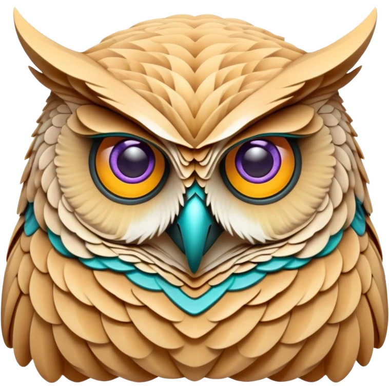 A guardian made of interlocking dunes that forms temporary bodies from compressed sand, adorned with gemstone eyes that change color to warn of approaching sandstorms or oasis locations. owl head emoji