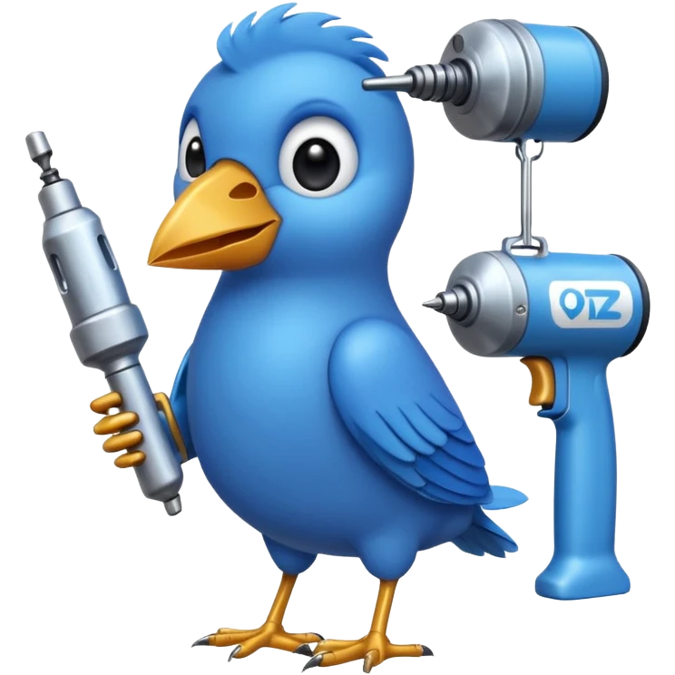A blue Twitter bird holding a large drill emoji