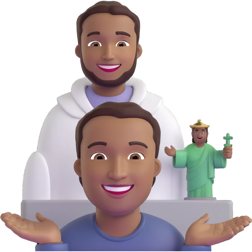 smiling black man with big teeth, standard male haircut, oval face, with Christ the Redeemer statue in the background, Rio de Janeiro, no glasses emoji