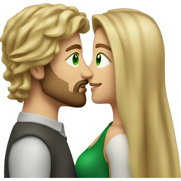 kiss-kiss dirty blonde haired man with beard and girl green eyes and very long dark blond hair emoji