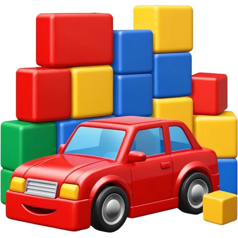 Toy car beside building blocks emoji