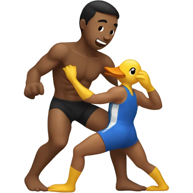 Guy wrestling a duck emoji