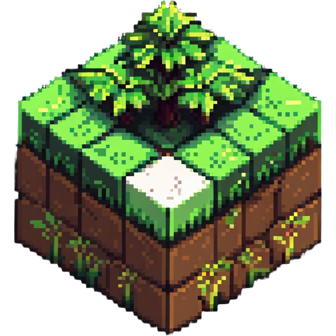 Minecraft grass block, square shape, brown and green, smooth, isometric emoji