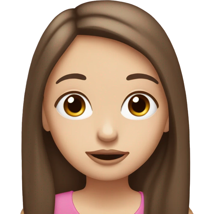 White girl with straight brown hair, pink lips, and hazel eyes looking to the side, making a grossed out face ￼ emoji