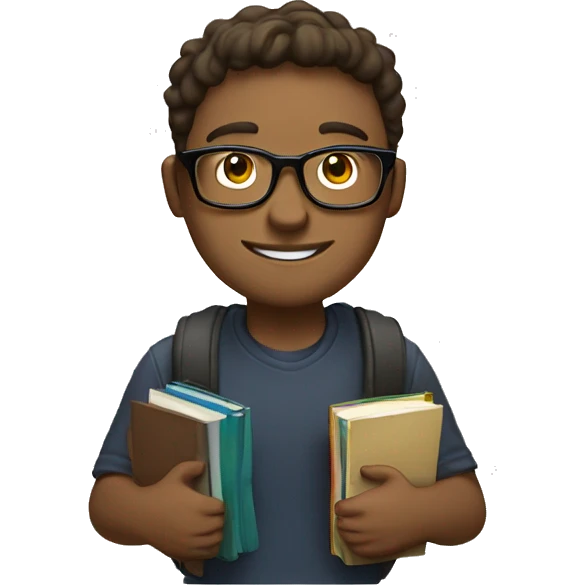 A white guy with glasses is a university student with books in his left hand, textbooks in his right hand, headphones in his right hand


 emoji