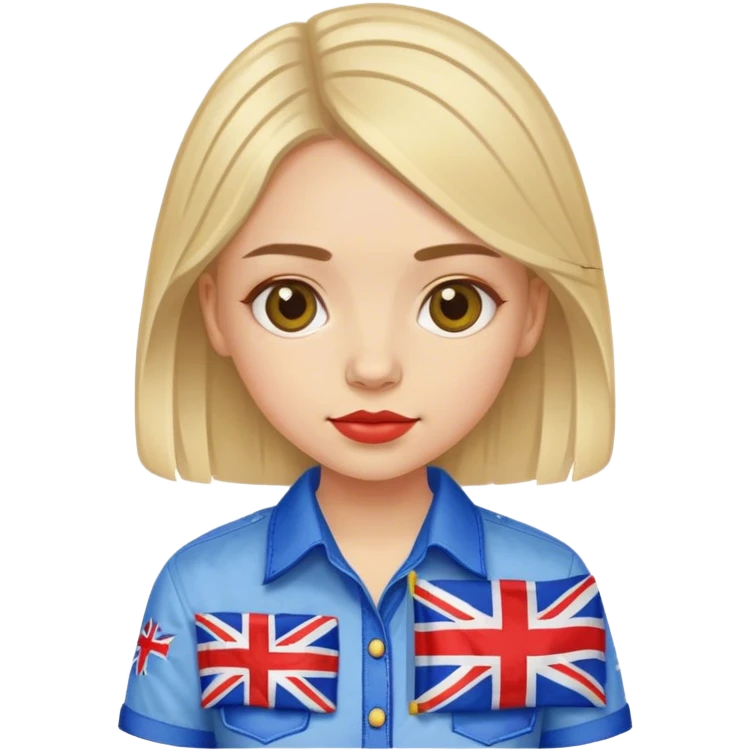 A Ukrainian girl wearing an embroidered shirt holds a British flag emoji