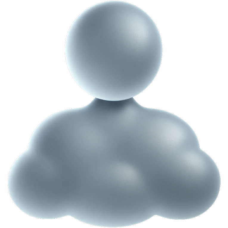 front view, person shoulders up, body made of white convex clouds, matte glass style emoji