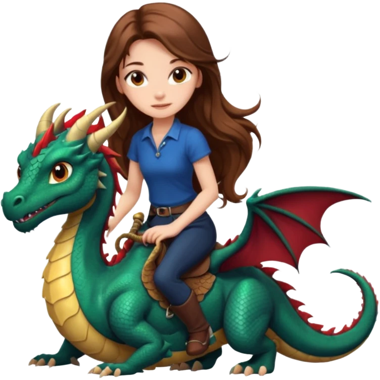 girl with long brown hair, long eye lashes, gorgeous riding a dragon emoji