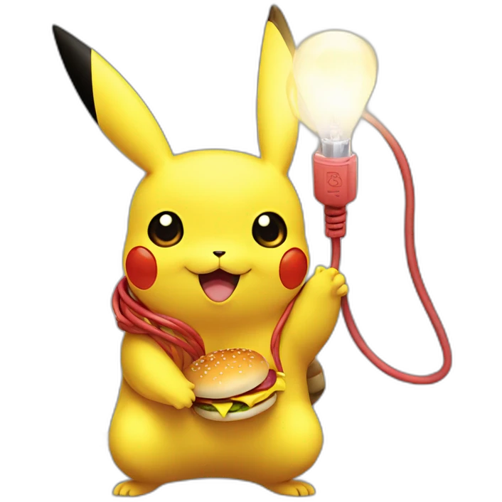 pikachu lighting cable with hamburger emoji