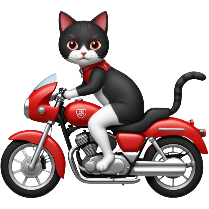 Black and white Cat on red and black motorcycle emoji