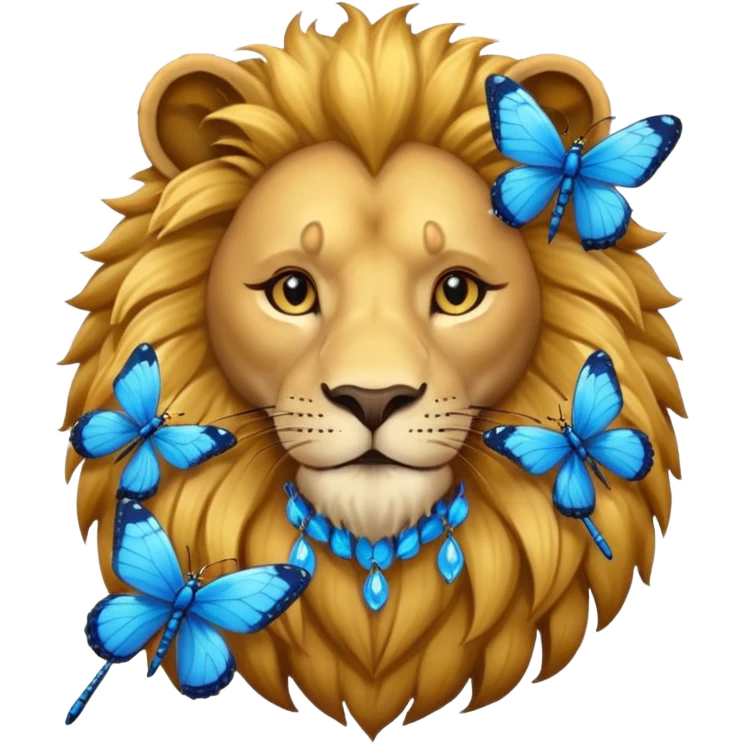 Lion with dragonfly and blue butterfly emoji