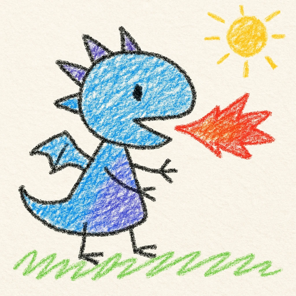 small dragon breathing a small flame, children's illustration style emoji