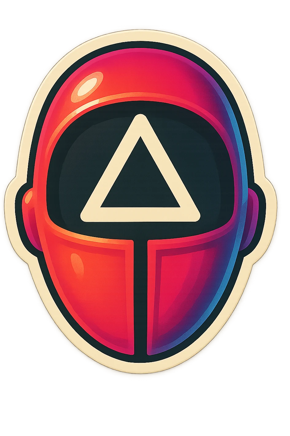 retro sticker style icon of the Squid Game mask, bold and playful emoji