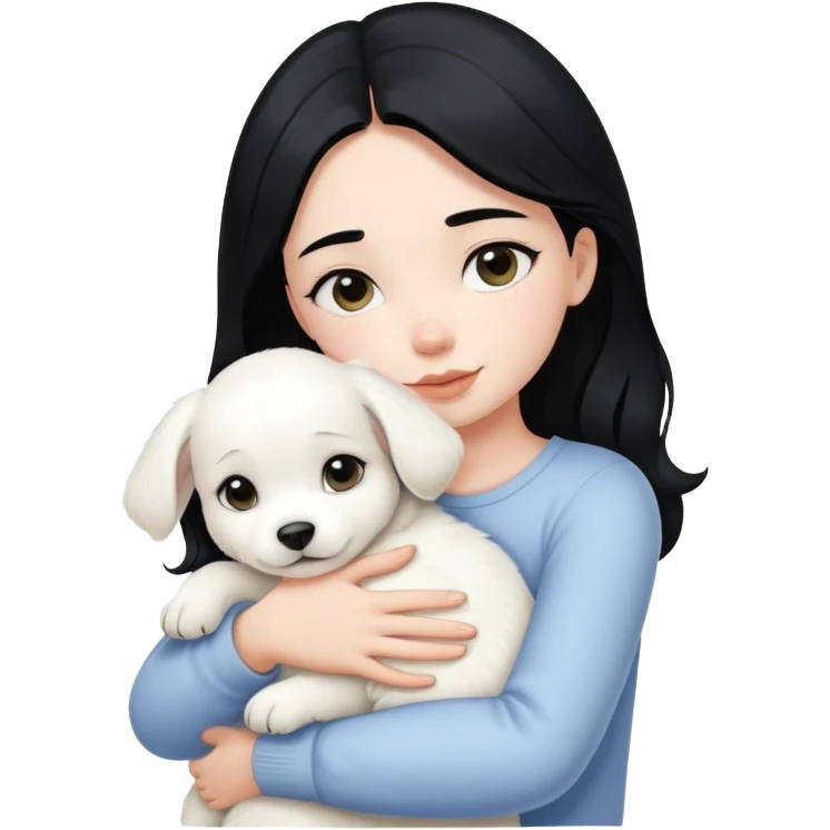 One black hair girl hugging pure white puppy emoji