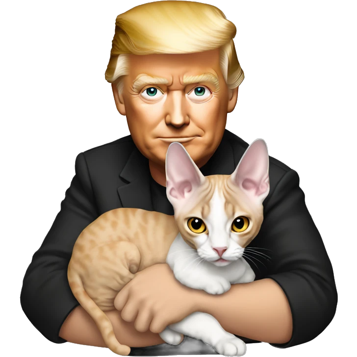 Donald Trump holding a Devon Rex cat emoji