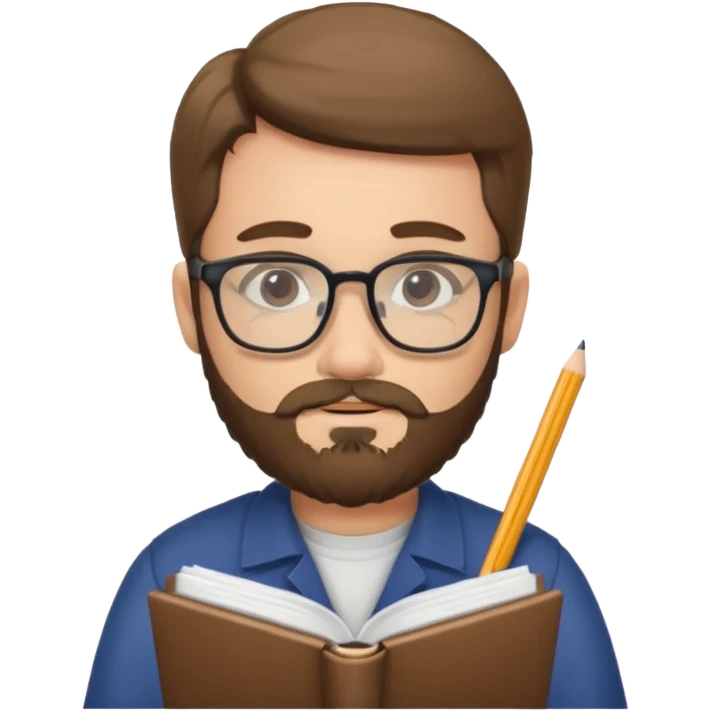 bearded man with glasses studying emoji