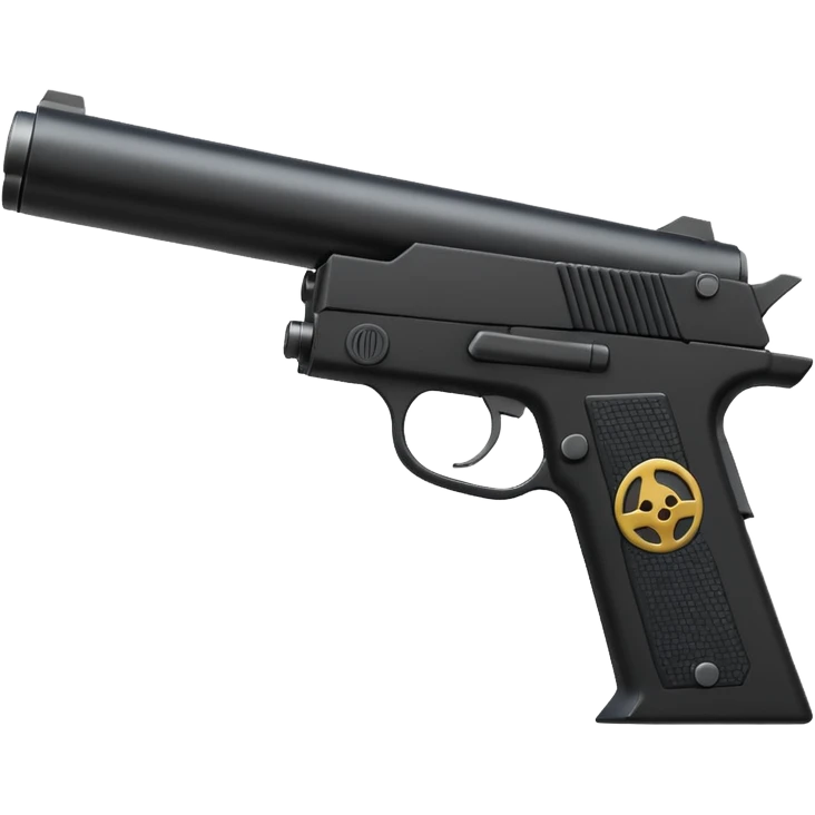 3D render of Silenced Pistol, secret agent spy gear aesthetic, hidden mechanisms, matte black metal with a long suppressor, sleek tactical texture, Apple emoji style, isolated on white background --v 6.0. emoji