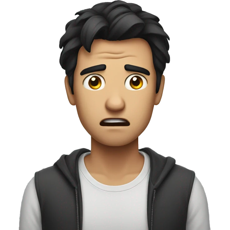 scared man with black hair emoji