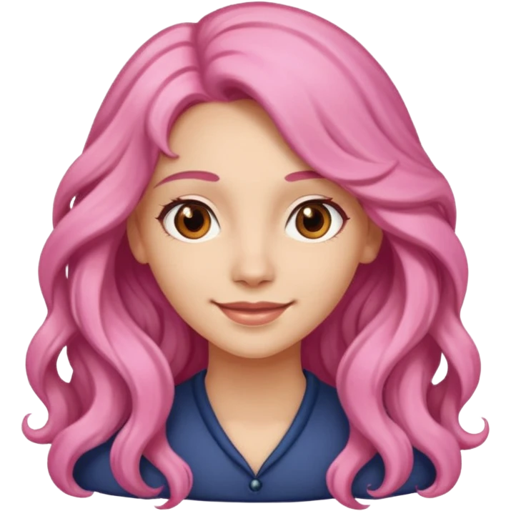 A light-skinned woman with long wavy pink hair, brown eyes, and a gentle smile. emoji