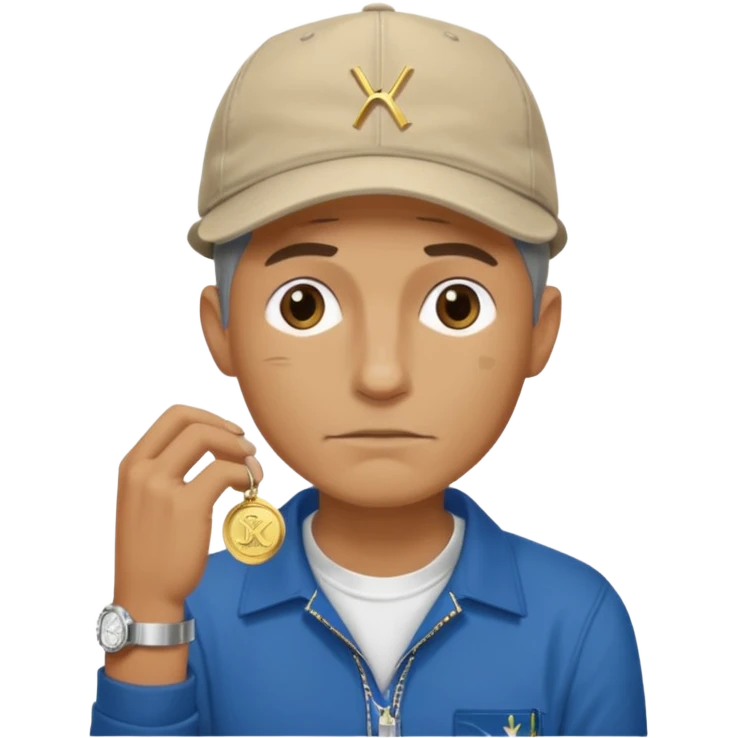 Poor homelass man with a rolex and a coinbase support shirt and cap emoji