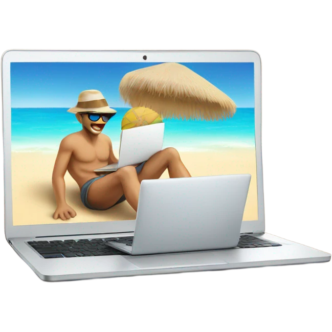 holiday beach man with laptop emoji