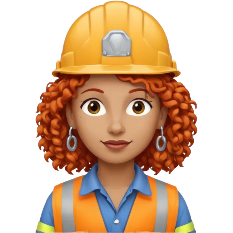 very curly red haired, earringed construction worker emoji