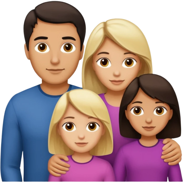 Familia de 4 personas : Hombre pelo oscuro, Mujer pelo cafe, hija 1 pelo mono , hija 2 pelo oscuro. emoji