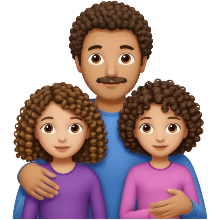 Brown dad with his two daughtersbone who is 5 and has curly hair and one who isn3 who has curly hair mixed race emoji