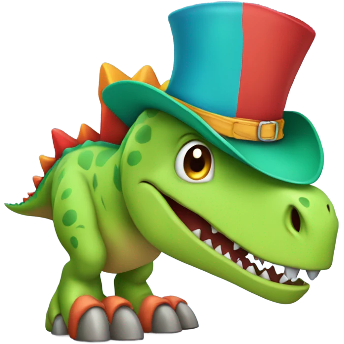 Dinosaur with a boot on his head and 2 hats on his feet emoji