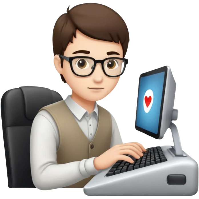 young programmer, focused, typing on keyboard emoji