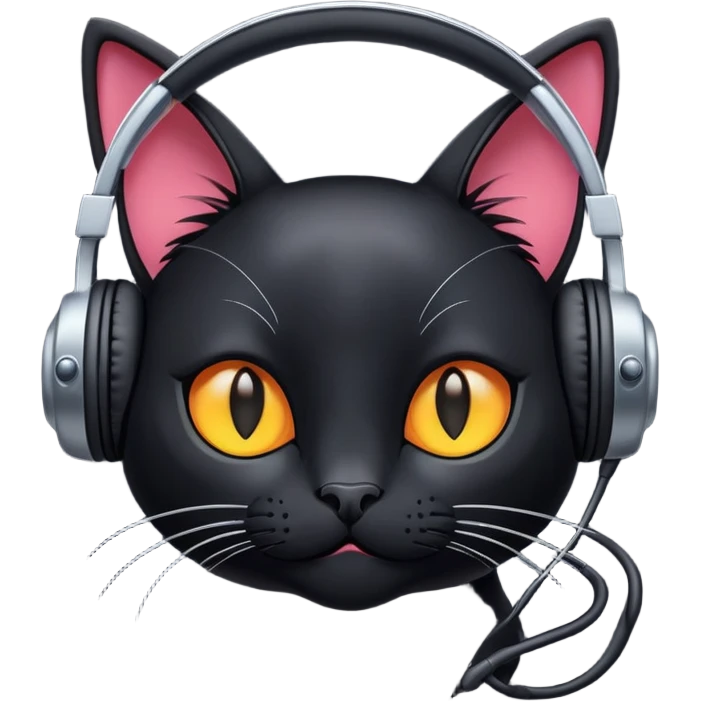 Black cat with Earphone emoji