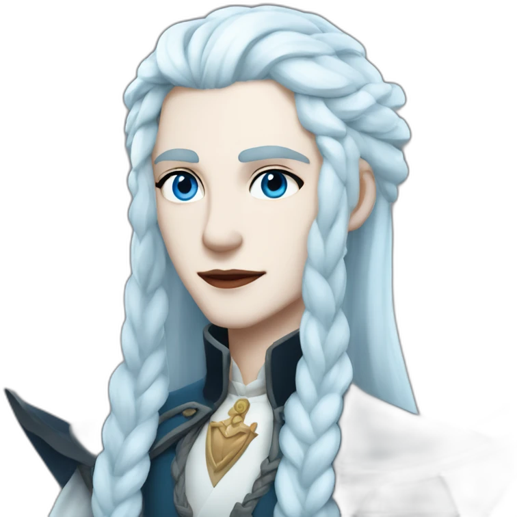 pale androgynous royal vampire with long white hair in a braid over his shoulder and light blue eyes emoji