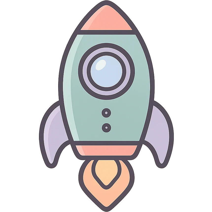 cute rocket, vector look with shadows and highlights, detailed shading, thin clean outlines, soft rounded features, pastel palette #98B5BC #B5B3C1 #C9A3C9 #E4C0CA #F7DCD1 #F7C0AA, Japanese pop art, sticker look, highly detailed emoji