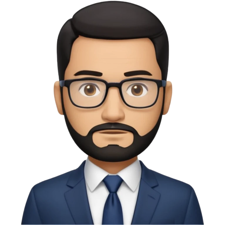 Attractive Hispanic TV host in his mid to late 40s with light brown skin, short straight black hair slicked back with fade on sides, square handsome face with strong jawline, friendly approachable expression, black beard, wearing glasses emoji