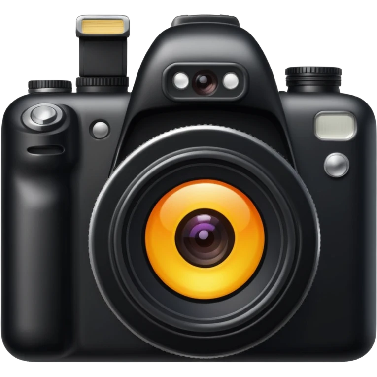 The camera features a solid black body with a shiny lens. emoji