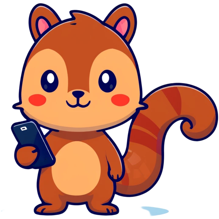 adorable brown squirrel with blushing red cheeks holding a smartphone emoji