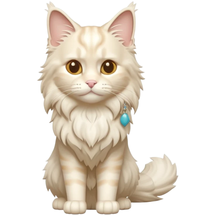 A 3D cartoon cream-white Maine Coon cat with thick fluffy fur, elegant posture, warm soft shadows, Memoji-style cinematic detail. full body or half body. emoji