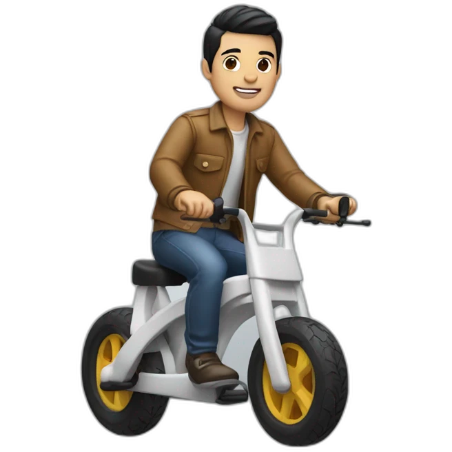 white skin men with short black hair riding a toy bike emoji