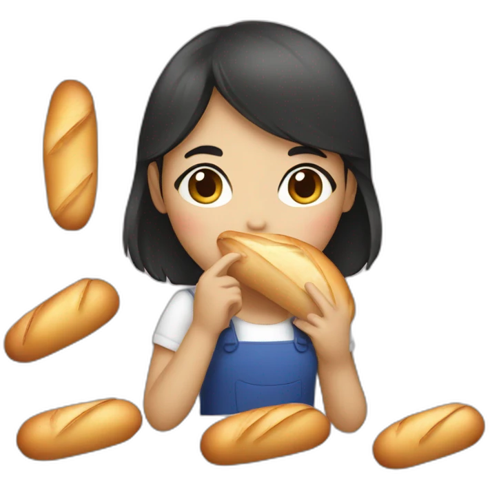 dark hair girl eating french baguette emoji